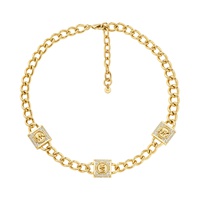 Cubic Zirconia Pave Station Lock Chain Necklace