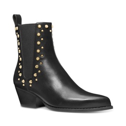 Womens Kinlee Leather Studded Pull-On Ankle Chelsea Booties