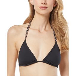 Womens Chain-Trim String Triangle Bikini Top