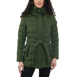 Womens Belted Packable Puffer Coat