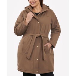 Womens Plus Size Hooded Belted Raincoat