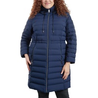 Womens Plus Size Anorak Hooded Faux-Leather-Trim Down Packable Puffer Coat