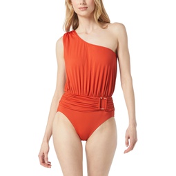 Womens One-Shoulder Blouson One-Piece Swimsuit