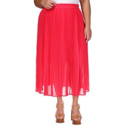 Plus Size Pull-On Pleated Midi Skirt