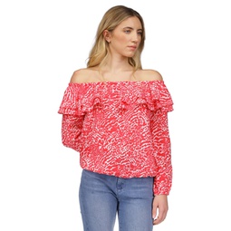 Womens Animal-Print Off-The-Shoulder Top