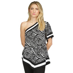 Womens Zebra Border-Print One-Shoulder Top Regular & Petite