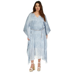 Michael Kors Plus Size Printed Belted Poncho