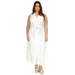 Plus Size Linen-Blend Belted Sleeveless Maxi Dress