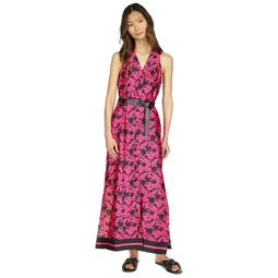 Womens Belted Floral-Print Maxi Dress