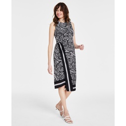 Womens Zebra-Print Faux Wrap Midi Dress