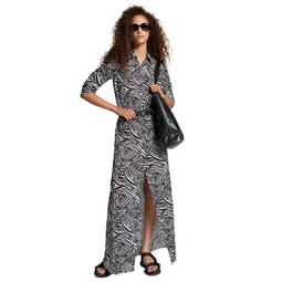 Womens Zebra-Print Belted Maxi Dress