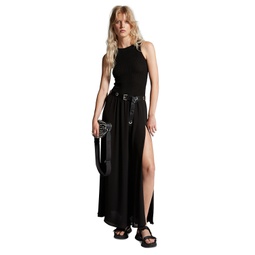 Womens Smocked Belted Maxi Dress