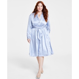 Plus Size Pinstriped Tie-Front Shirtdress