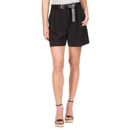 Womens Solid Pleat-Front Shorts