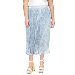 Plus Size Petal-Print Pleated Midi Skirt