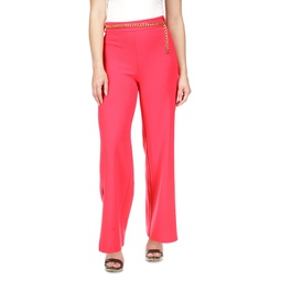 Womens Logo Belt Wide-Leg Pants