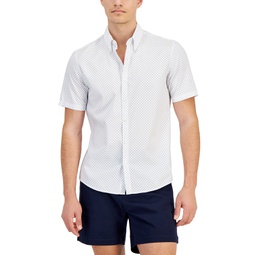 Mens Slim-Fit Stretch Textured Geo-Print Button-Down Shirt