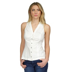 Womens Linen Sleeveless Button-Front Top