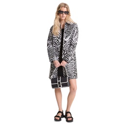 Womens Zebra-Print Balmacan Trench Coat