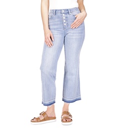 Womens Button-Fly Flared Cropped High-Rise Jeans