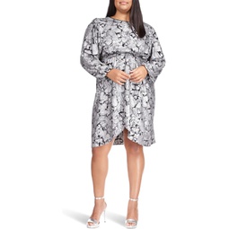 Womens MICHAEL Michael Kors Plus Size Foil Paisley Long Sleeve Flounce Dress