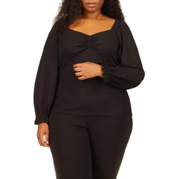 Womens MICHAEL Michael Kors Plus Size Long Sleeve Puff Sleeve Ruched Top