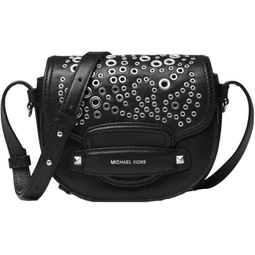MICHAEL Michael Kors Cary Small Grommeted Leather Saddle Bag - Black $278
