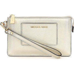 Michael Kors Small Gusset Pocket Silver Leather Zip Top Wristlet - Pale Gold
