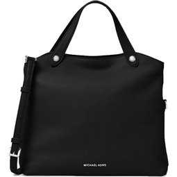 MICHAEL Michael Kors Womens Hyland Leather Satchel Handbag Black Medium