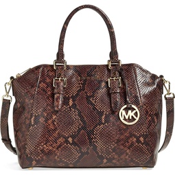 Michael Kors MK Bedford large satchel dark chocolate embossed leather bag Brown New