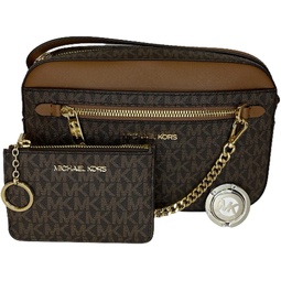 Michael Kors Jet Set Large Chain Crossbody Bag bundled with with SM TZ Coinpouch Wallet Purse Hook (MK Brown)