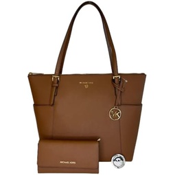 MICHAEL Michael Kors Jet Set Large Top-Zip Tote bundled with matching Trifold Wallet and Purse Hook