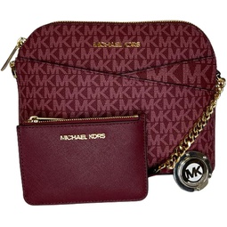 Michael Kors Jet Set Travel MD Dome XCross Crossbody bundled with SM TZ Coinpouch Purse Hook (Signature MK Mulberry)