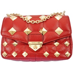 Michael Kors Ladies Soho Small Studded Quilted Patent Leather Shoulder Bag - Crimson