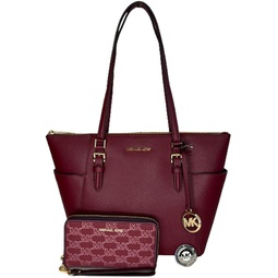 Michael Kors Charlotte Large Zip Tote bundled with matching Phone Wallet and Purse Hook (Mulberry)