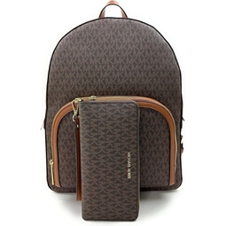 Michael Kors Jaycee Large Backpack School Bag Bundled JST Continental Wristlet Wallet, Brown Signature