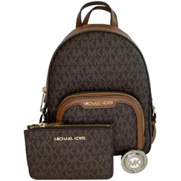 Michael Kors Jaycee XS Convertible Zip Pocket Backpack bundled with SM TZ Coinpouch Wallet Purse Hook (Signature MK Brown)