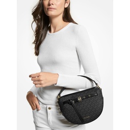Michael Kors Emilia Medium Half Moon Shoulder Bag Logo Crossbody Black Signature