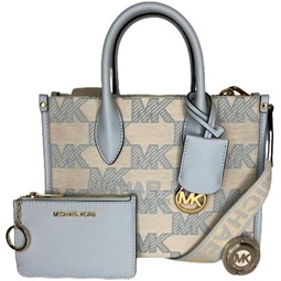Michael Kors Mirella Small Shopper Top Zip Bag bundled SM TZ Coinpouch Purse Hook (Vista Blue MK)
