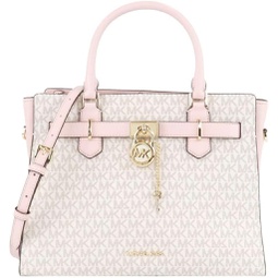 Michael Kors Hamilton Medium Vanilla MK Signature Pink Satchel Crossbody Handbag