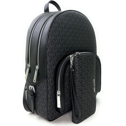 Michael Kors Jaycee Large Backpack School Bag Bundled JST Continental Wristlet Wallet (Black Signature)