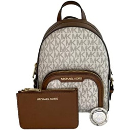 Michael Kors Jaycee XS Convertible Zip Pocket Backpack bundled with SM TZ Coinpouch Wallet Purse Hook (Signature MK Vanilla/Luggage)