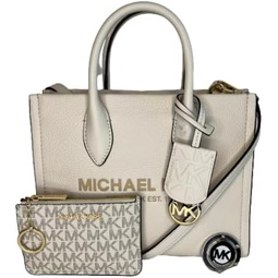 Michael Kors Mirella Small Shopper Top Zip Bag Bundled SM TZ Coinpouch Purse Hook (LT Cream Multi/Vanilla PVC)