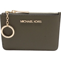 MICHAEL KORS JET SET TRAVEL SMALL TOP ZIP COIN POUCH WITH ID HOLDER LEATHER WALLET OLIVE
