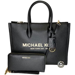 Michael Kors Mirella MD EW Logo Tote Bag bundled with Large Continental Wallet and Purse Hook