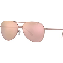 Michael Kors Woman Sunglasses Rose Gold Frame, New Rose Gold Mirror Lenses, 59MM