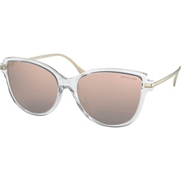 Michael Kors Woman Sunglasses Transparent Frame, Rose Gold Mirror Polar Lenses, 56MM