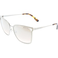 Michael Kors Woman Sunglasses Silver Frame, Brown Silver Flash Lenses, 57MM