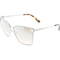 Michael Kors Woman Sunglasses Silver Frame, Brown Silver Flash Lenses, 57MM