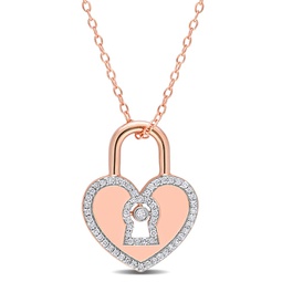 1/5 ct tw diamond heart lock pendant with chain in rose plated sterling silver